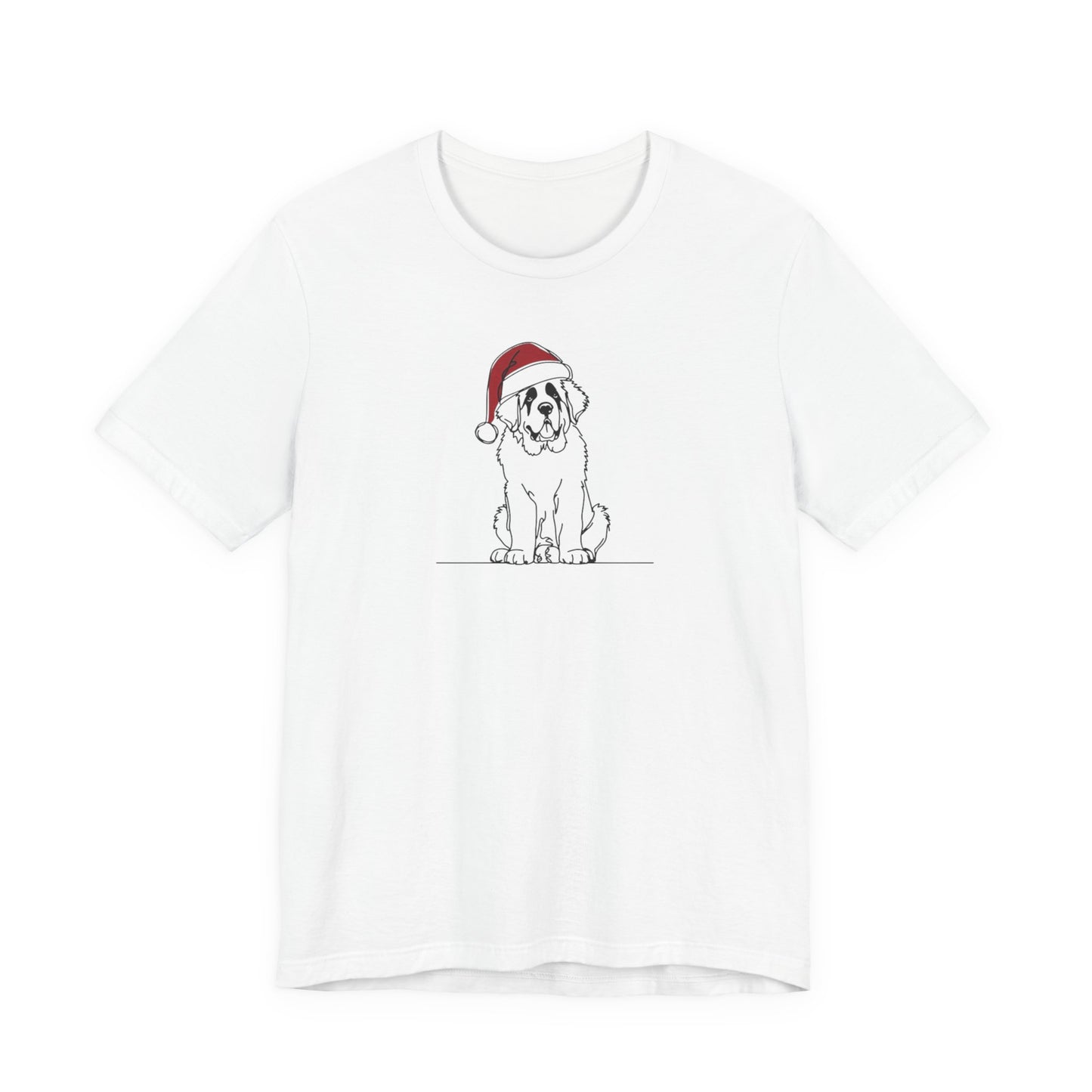 St. Bernard Santa Hat T-Shirt, Minimalist Holiday Dog Graphic Tee | Stompy Paws