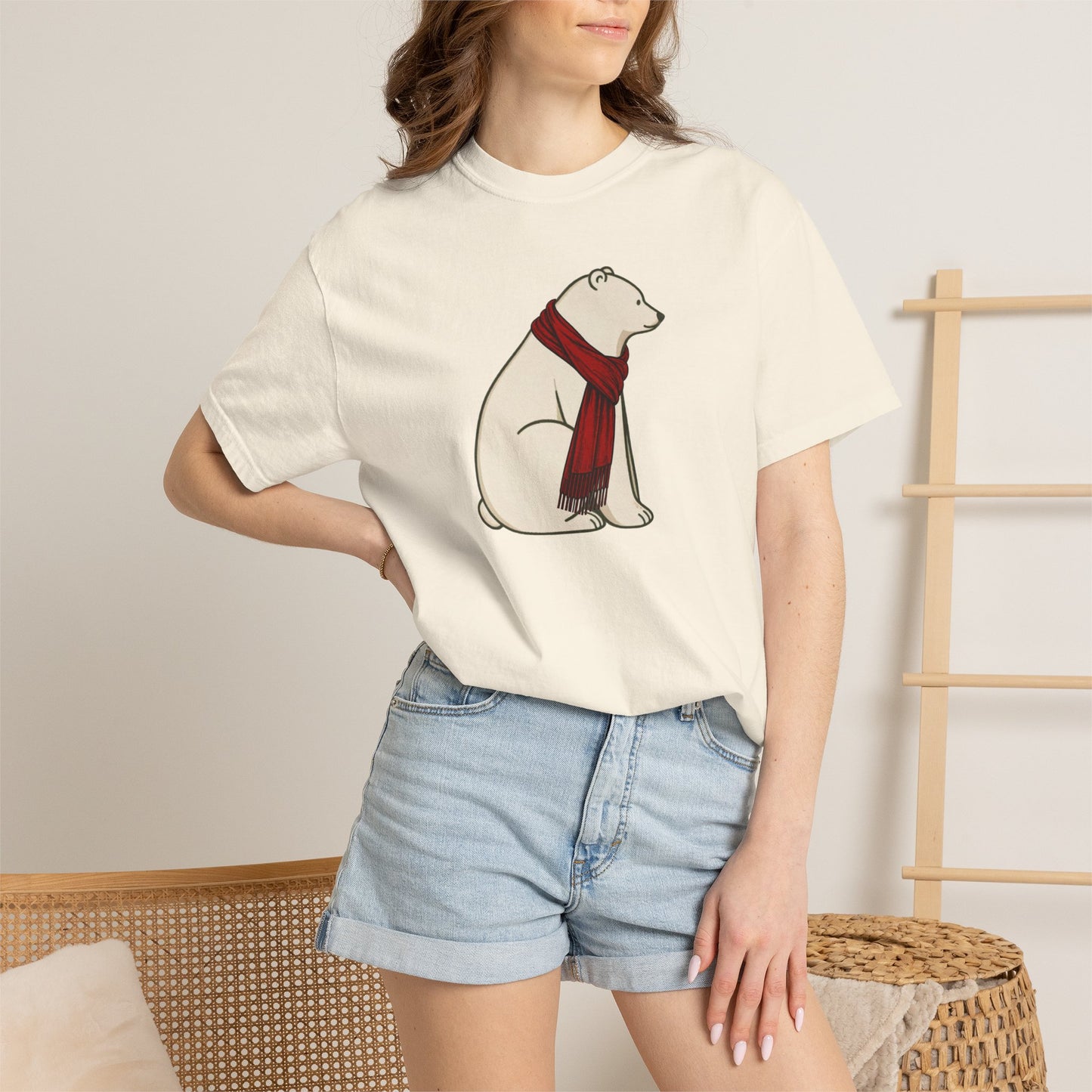 Polar Bear Scarf Comfort Colors® T-Shirt | Cozy Winter Graphic Tee