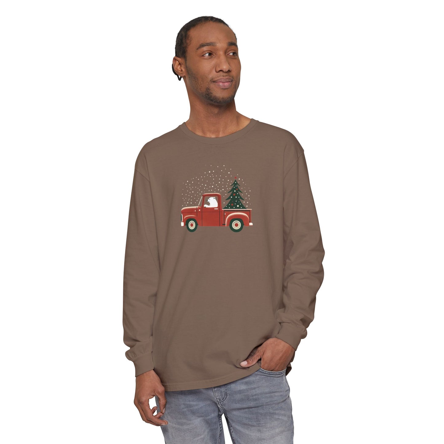 Polar Bear Holiday Haul, Vintage Red Christmas Truck Long Sleeve Tee