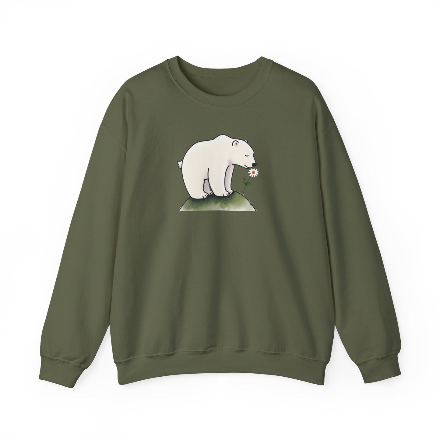 Minimalist Polar Bear Sweatshirt, Daisy Nature Design, Cozy Eco Fleece
