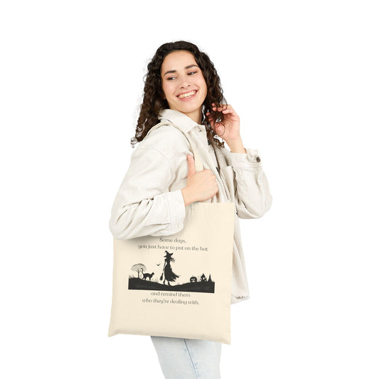 Put On the Hat Witch Tote Bag, Funny Witch Quote Canvas Bag, Halloween Market Tote