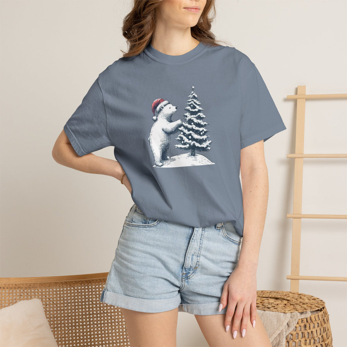 Polar Bear Christmas T-Shirt | Christmas Tree Comfort Colors Tee
