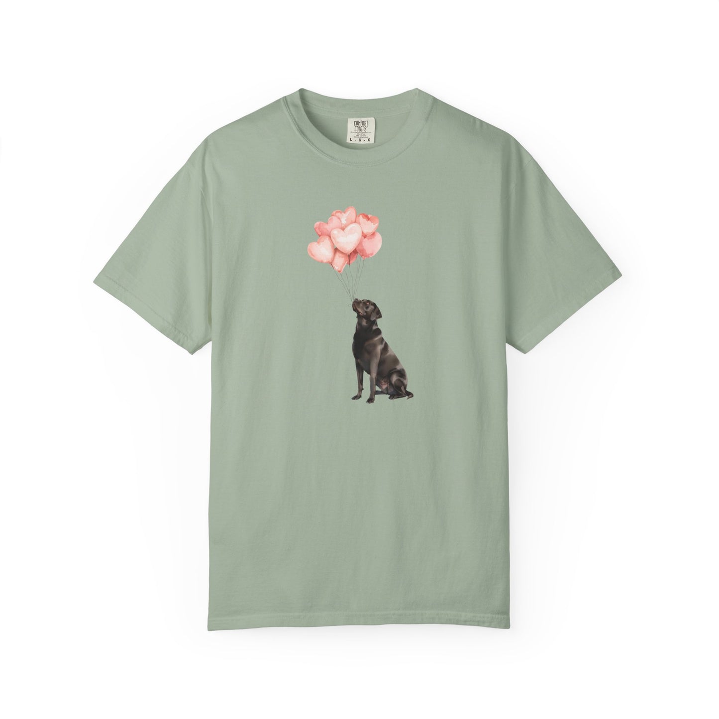 Black Labrador with Heart Balloons Comfort Colors Tee