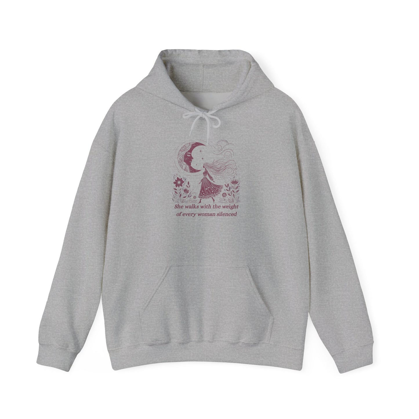 She Walks with the Weight of Every Woman Silenced Hoodie, Feminist Quote Sweatshirt, Women’s Empowerment Hoodie, Boho Witchy Pullover