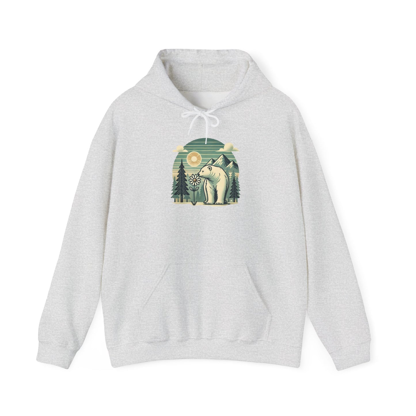 Peaceful Wild Polar Bear Hoodie, Mountain Nature Graphic Heavyweight Sweatshirt