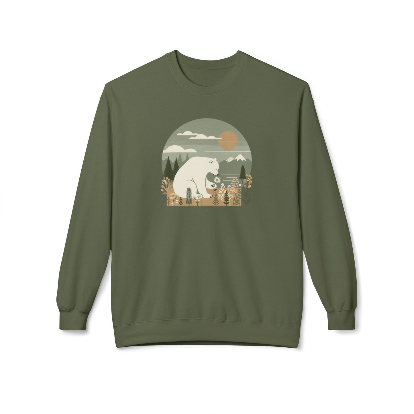 Polar Bear and Daisy Midweight Sweatshirt, Minimalist Nature Graphic