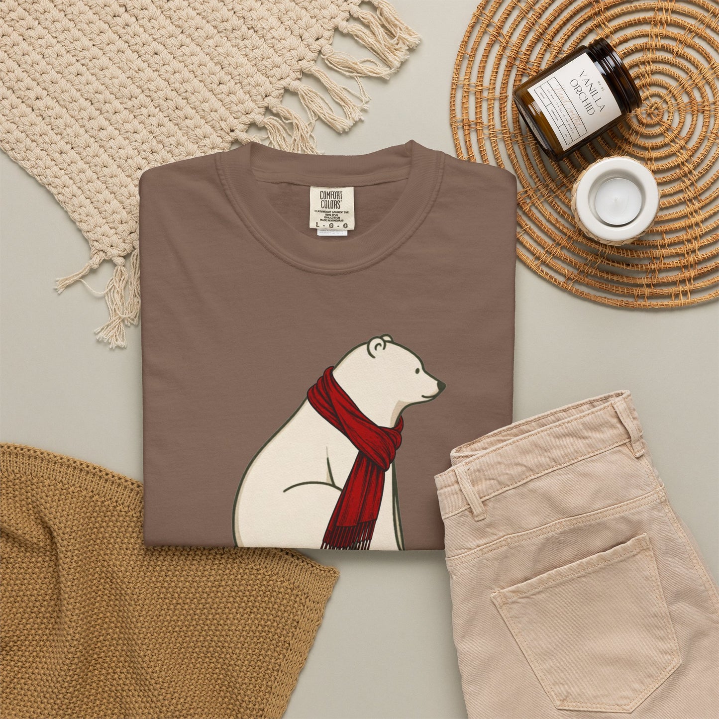 Polar Bear Scarf Comfort Colors® T-Shirt | Cozy Winter Graphic Tee