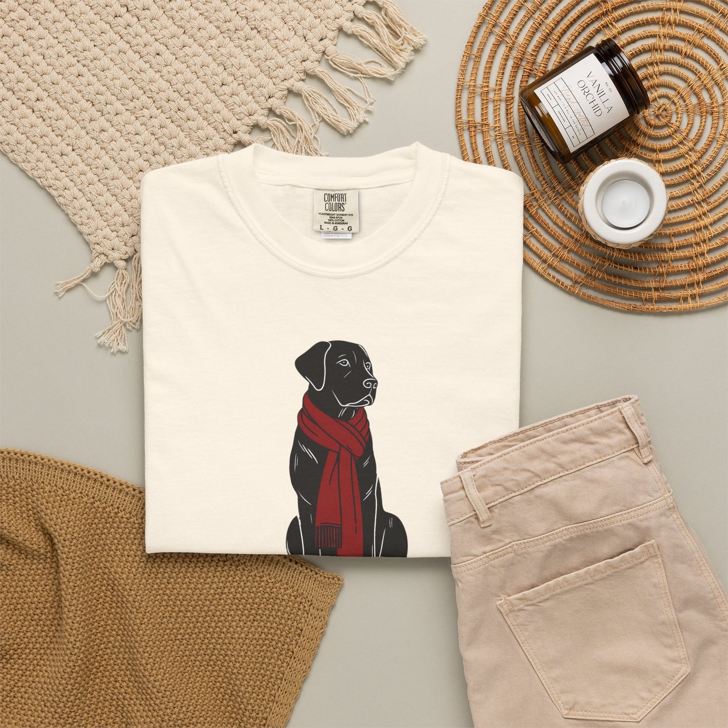 Black Lab Red Scarf Comfort Colors Tee