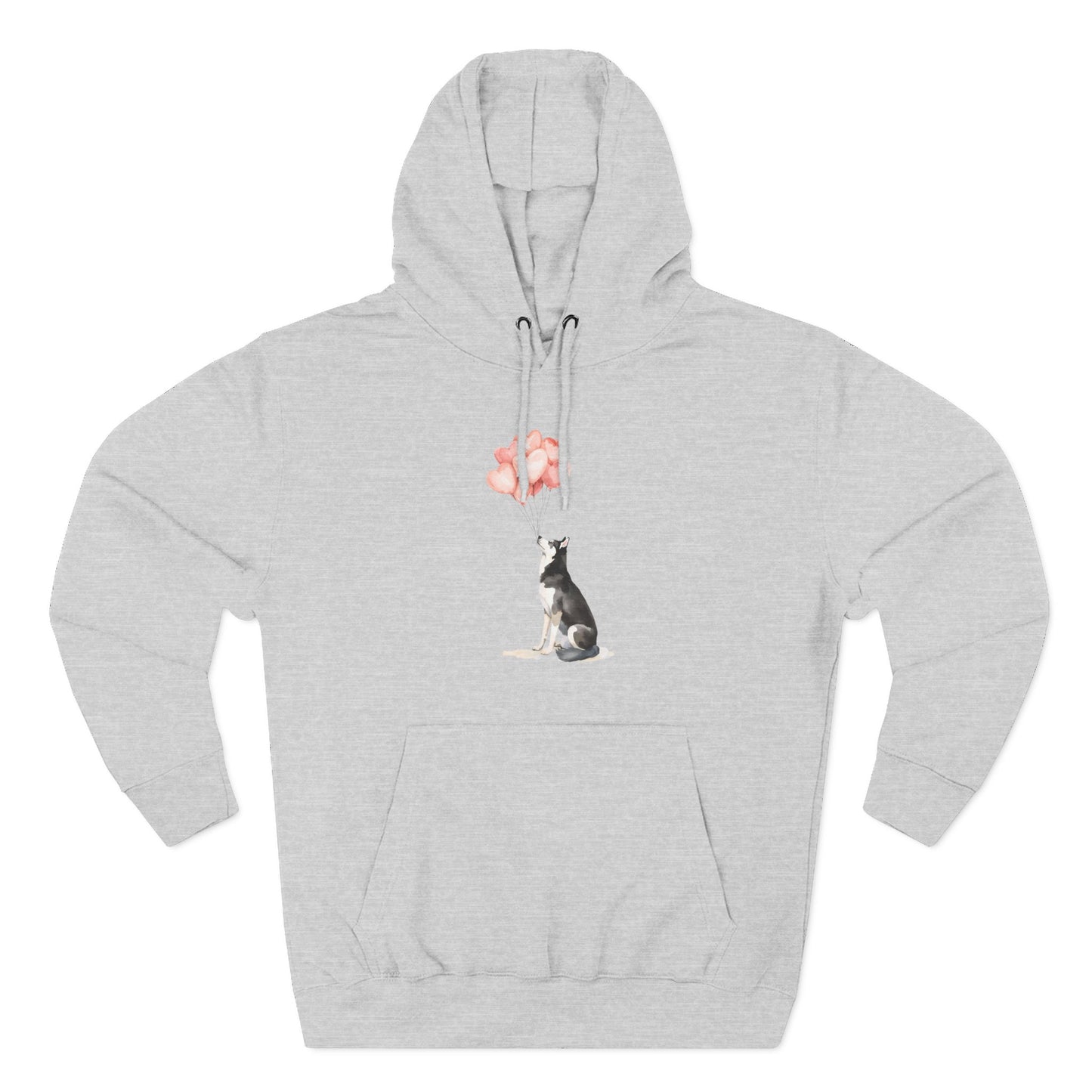Husky with Heart Balloons Hoodie