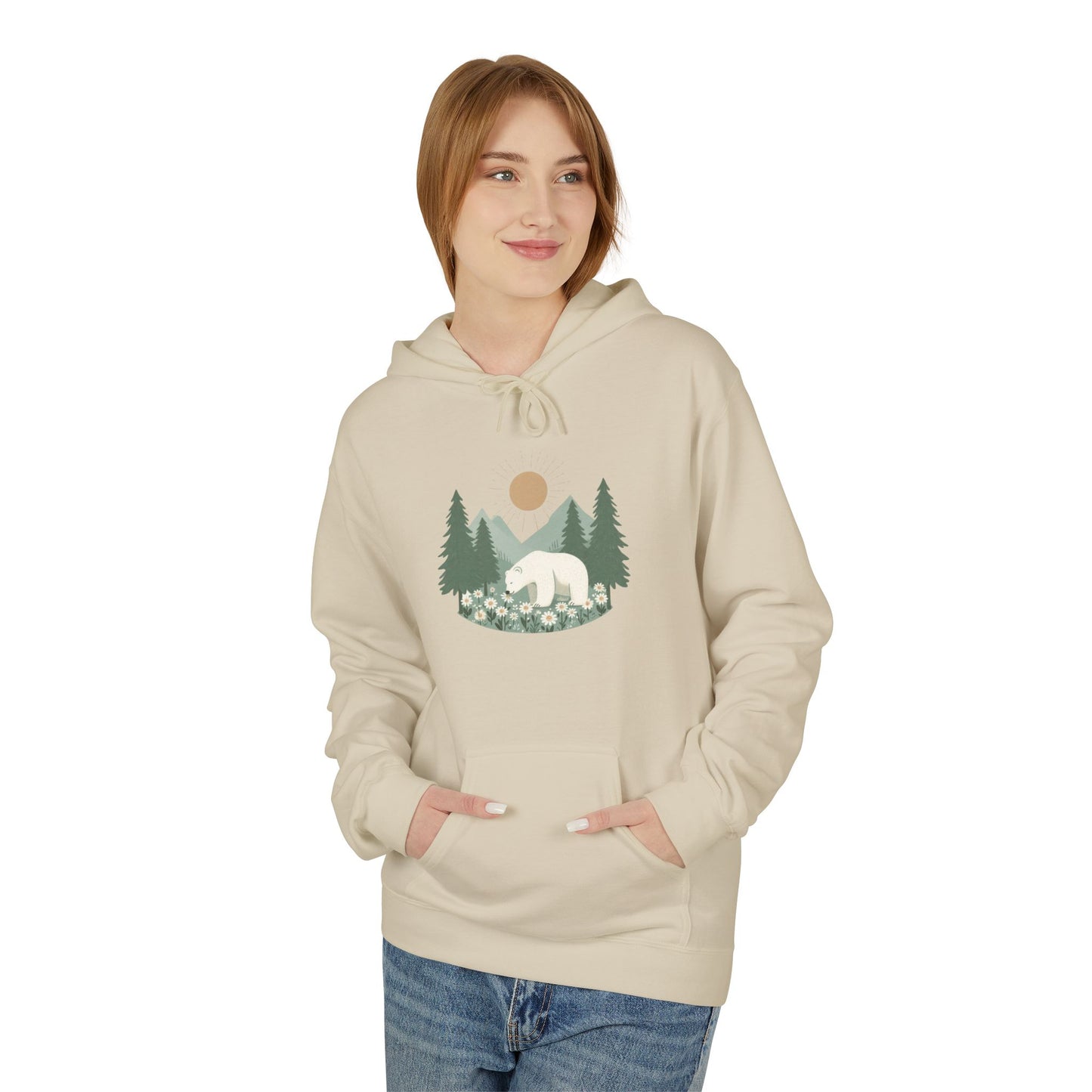 Kind Earth Polar Bear Hoodie, Nature Graphic Midweight Sweatshirt