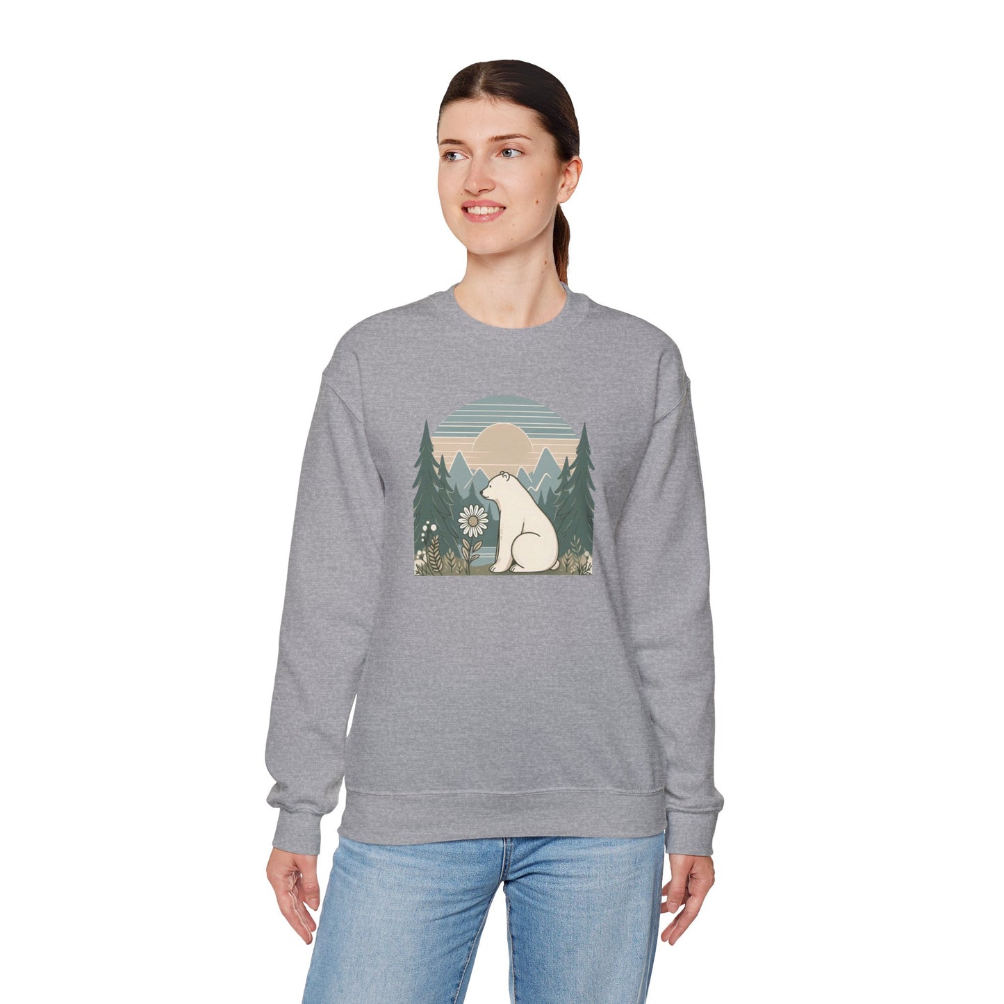 Polar Bear Daisy Sweatshirt | Cozy Nature Graphic Pullover