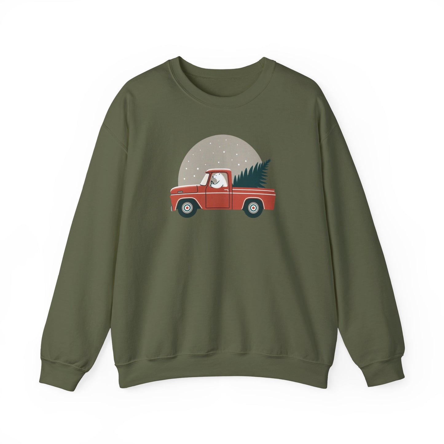 Moonlit Haul, Polar Bear Christmas Truck Design Sweatshirt