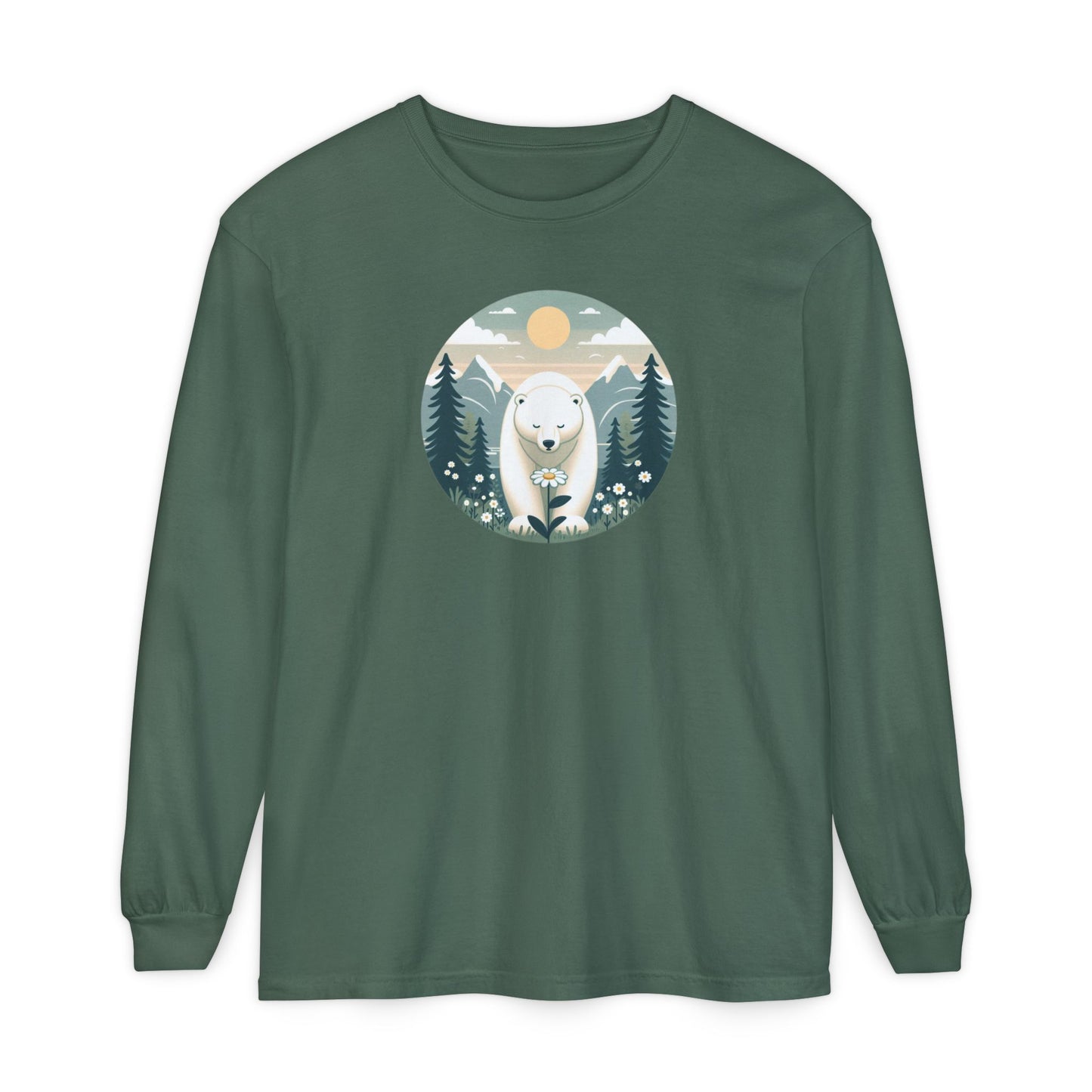 Polar Bear & Wildflower Mountain Long Sleeve, Comfort Colors Nature Graphic Tee