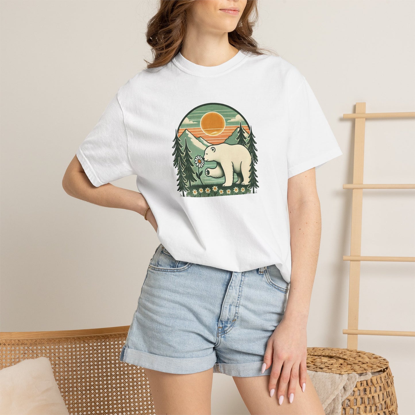 Polar Bear Daisy Sunset Comfort Colors Tee