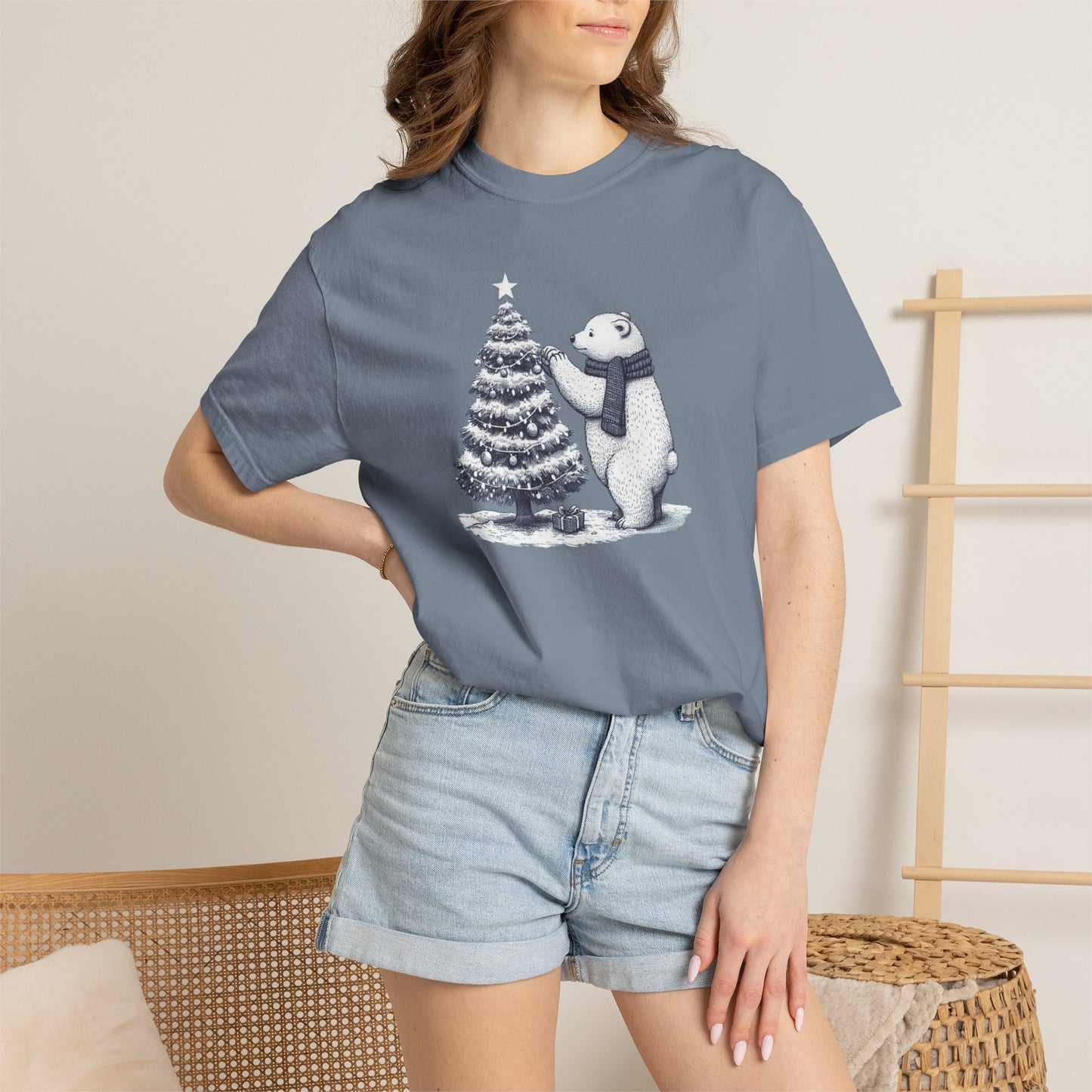 Vintage Polar Bear Christmas Tree Comfort Colors Tee