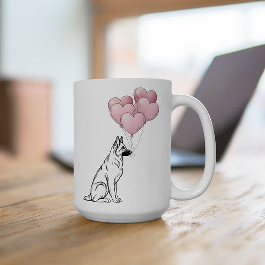 German Shepherd with Heart Balloons Mug