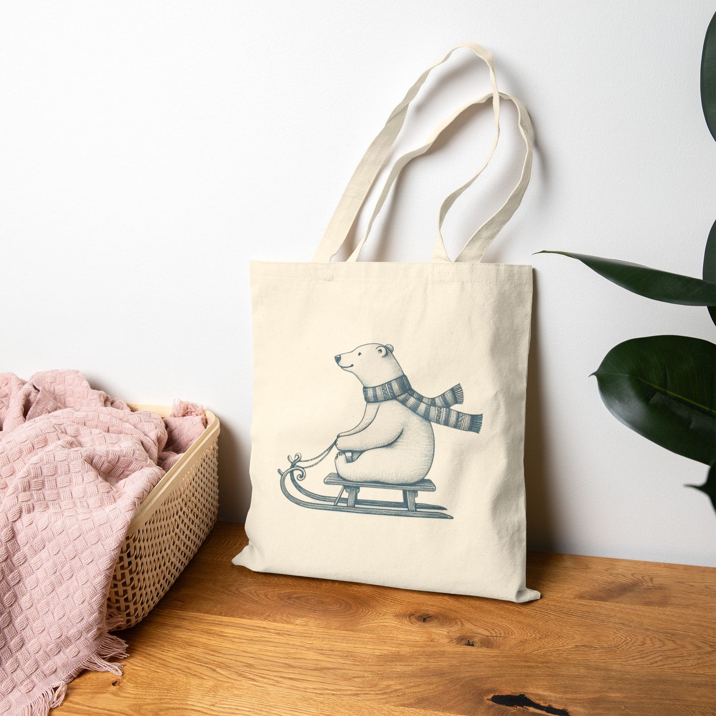 Polar Bear Sledding Tote Bag