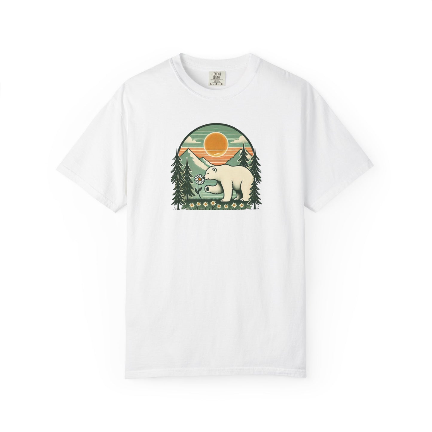 Polar Bear Daisy Sunset Comfort Colors Tee