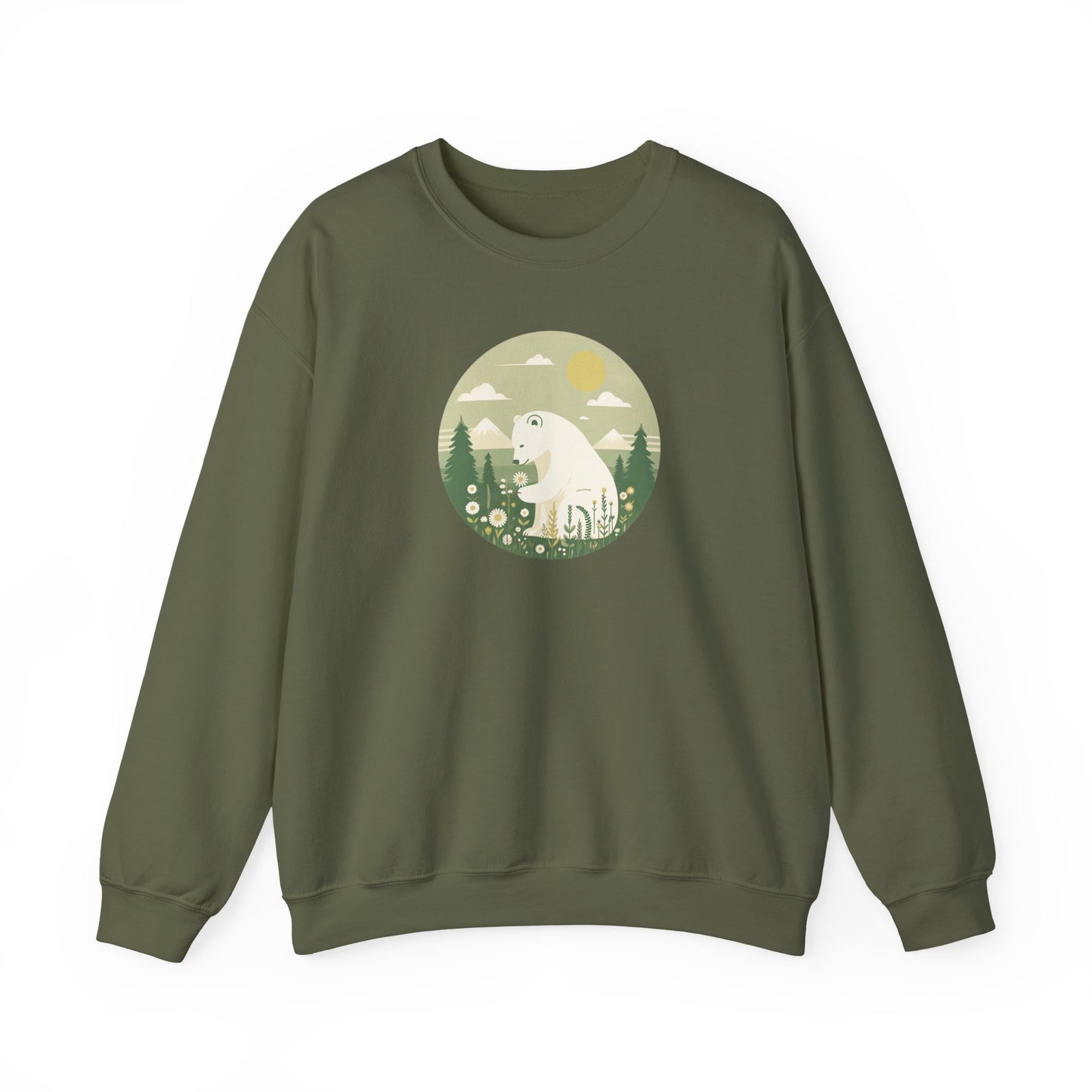 Polar Bear & Daisy Sweatshirt, Cozy Unisex Heavy Winter Graphic