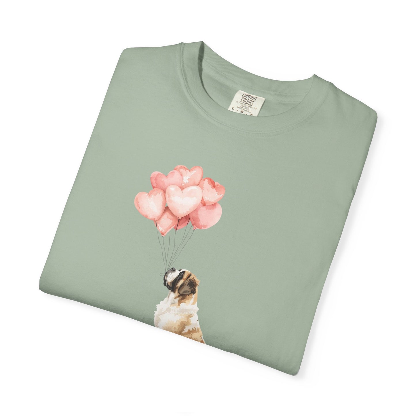 Saint Bernard with Heart Balloons Comfort Colors Tee