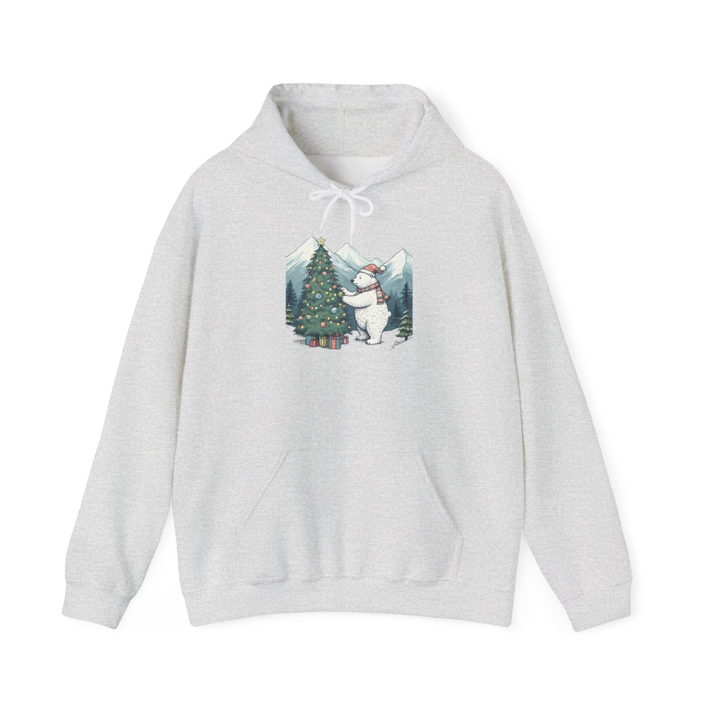 Polar Christmas Mountains Hoodie, Cozy Bear Holiday Scene