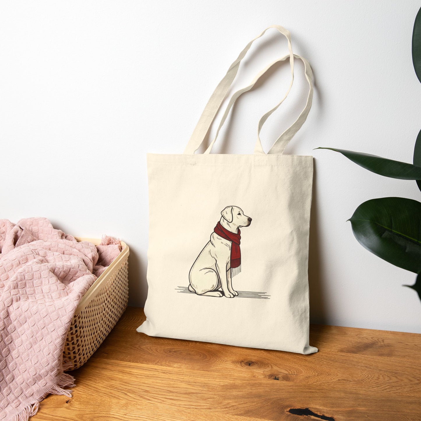 Yellow Lab Scarf Bear Premium Canvas Tote | Cozy Den Edition