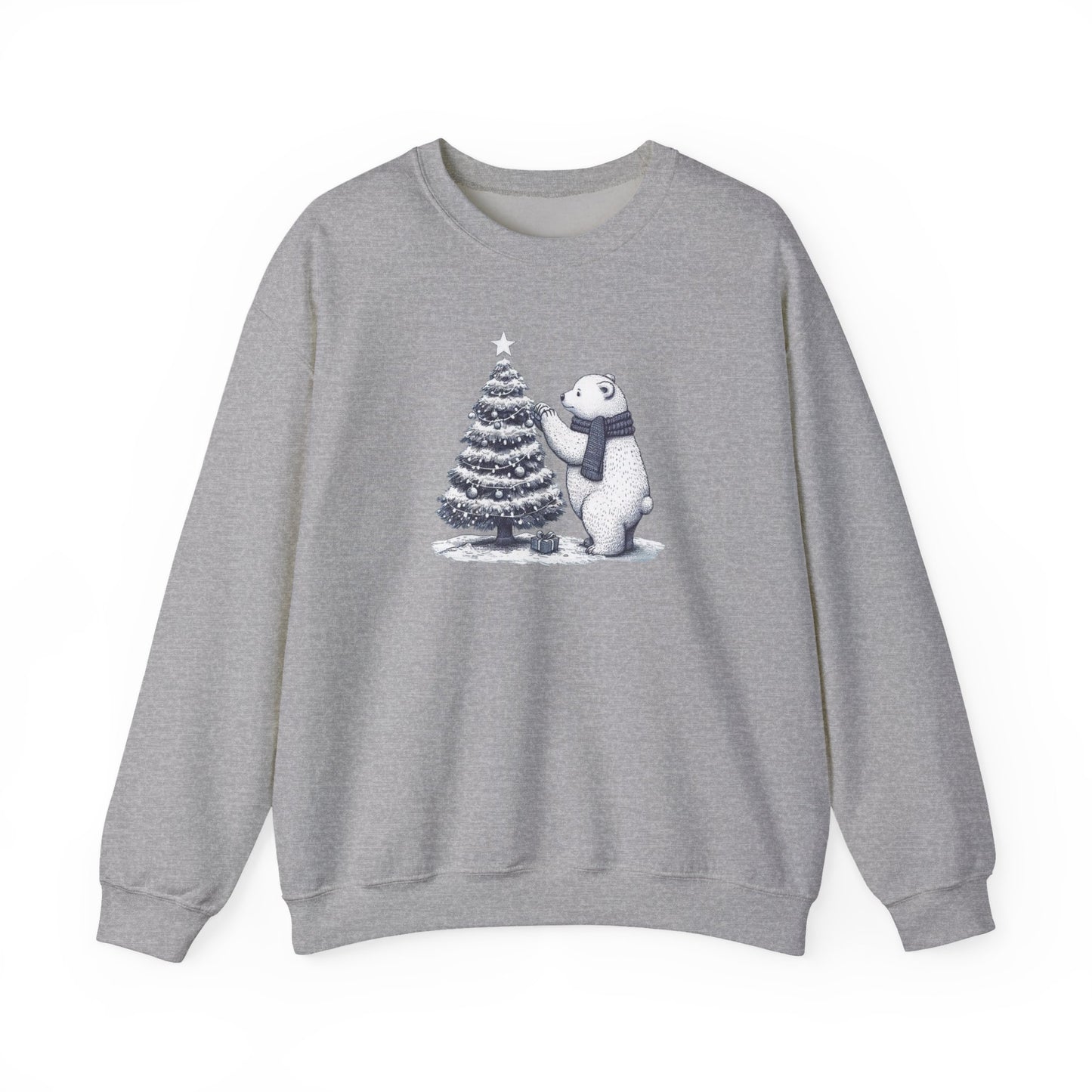Polar Bear Winter Sweatshirt, Cozy Christmas Tree Graphic Crewneck