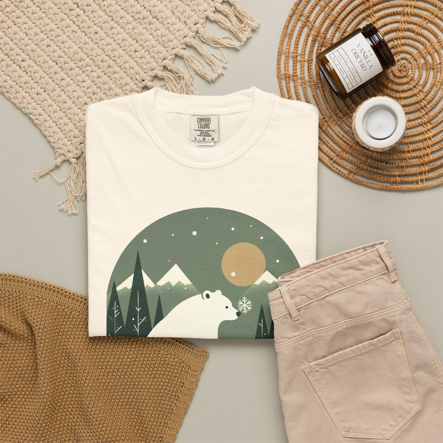 Polar Bear Nightscape T-Shirt | Retro Forest Moon Graphic