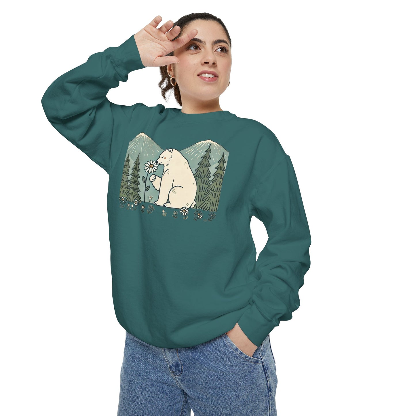 Wildflower Polar Bear Comfort Colors Sweatshirt