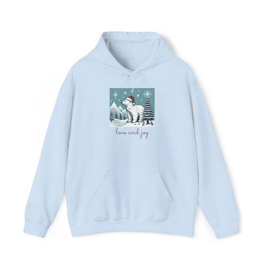 Love and Joy Polar Bear Hoodie, Cozy Christmas Sweatshirt | Stompy Paws