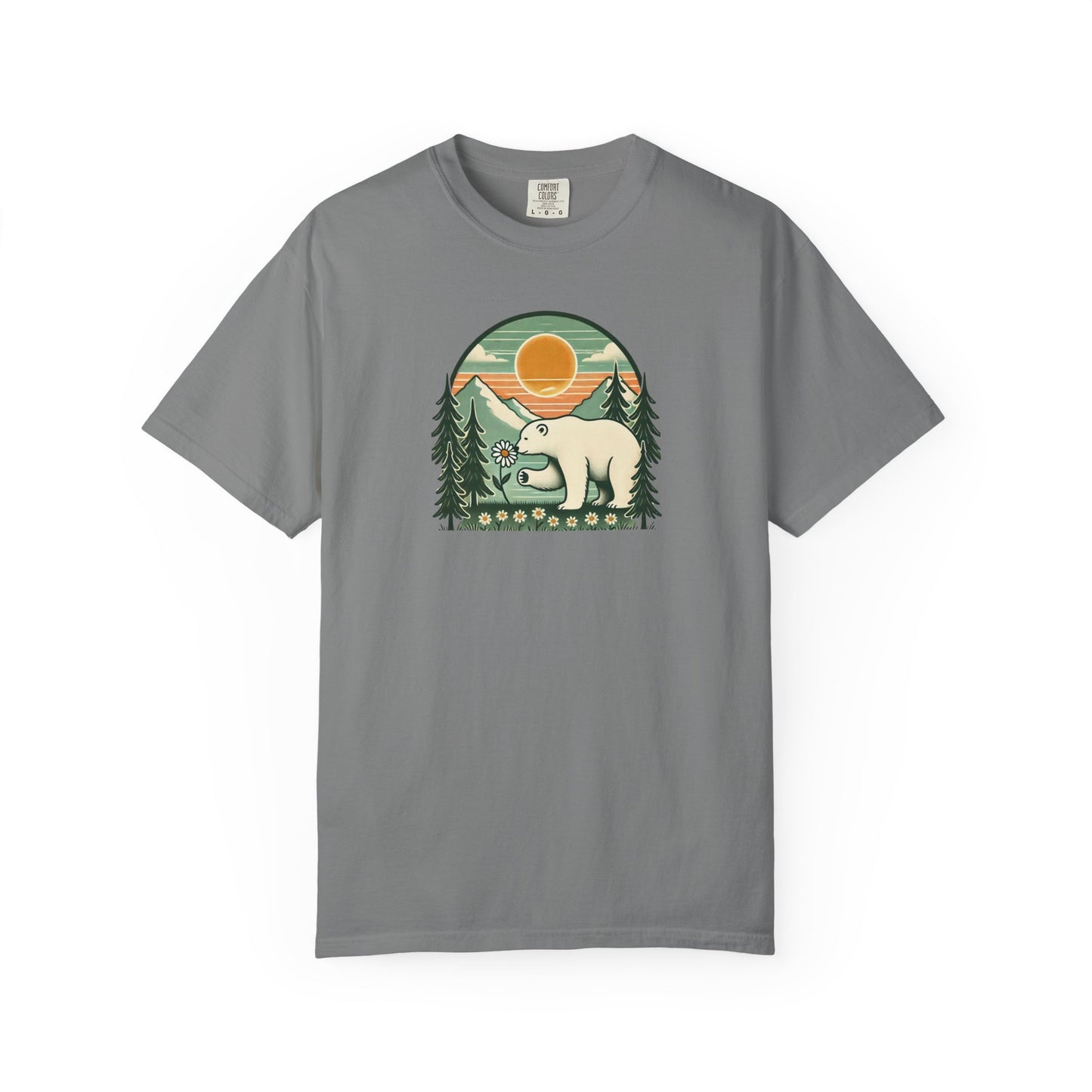 Polar Bear Daisy Sunset Comfort Colors Tee