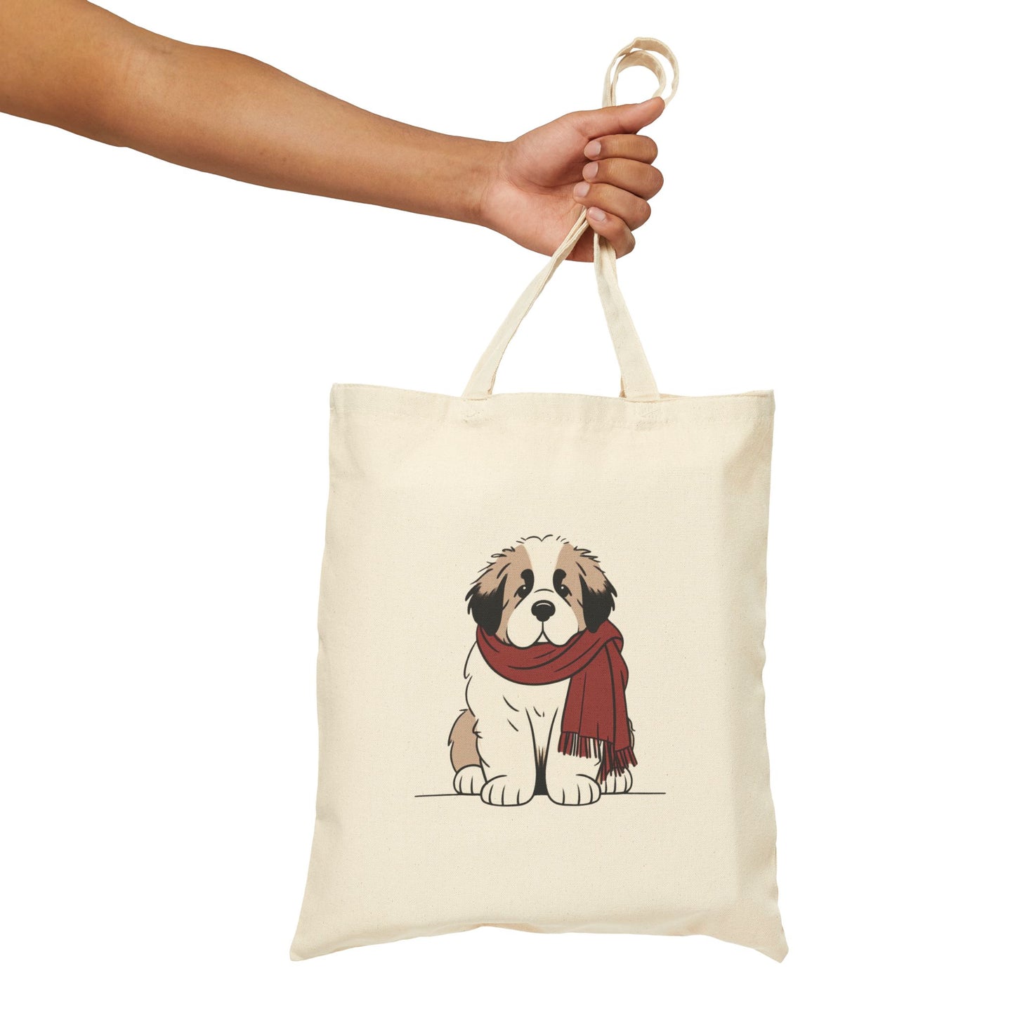 Saint Bernard Puppy Scarf Bear Premium Canvas Tote | Cozy Den Edition