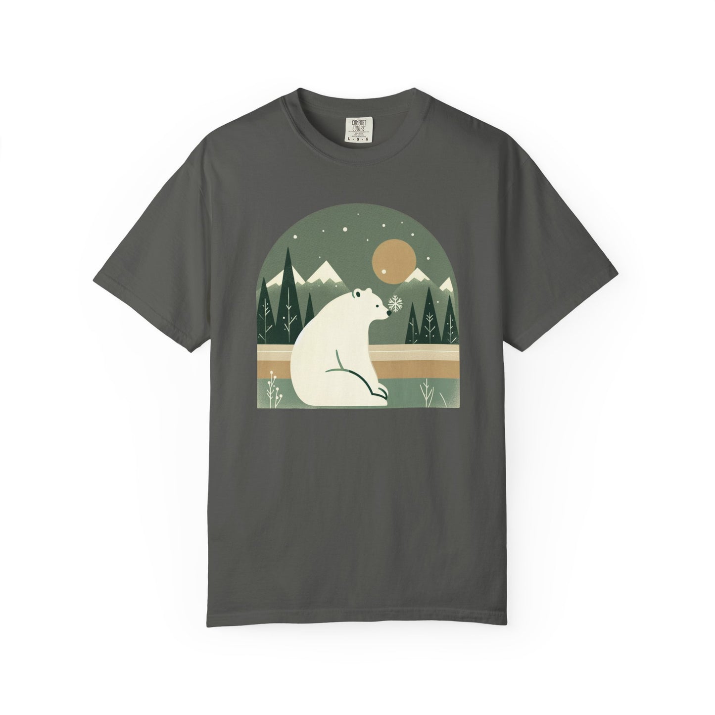 Polar Bear Nightscape T-Shirt | Retro Forest Moon Graphic