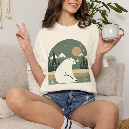 Polar Bear Nightscape T-Shirt | Retro Forest Moon Graphic