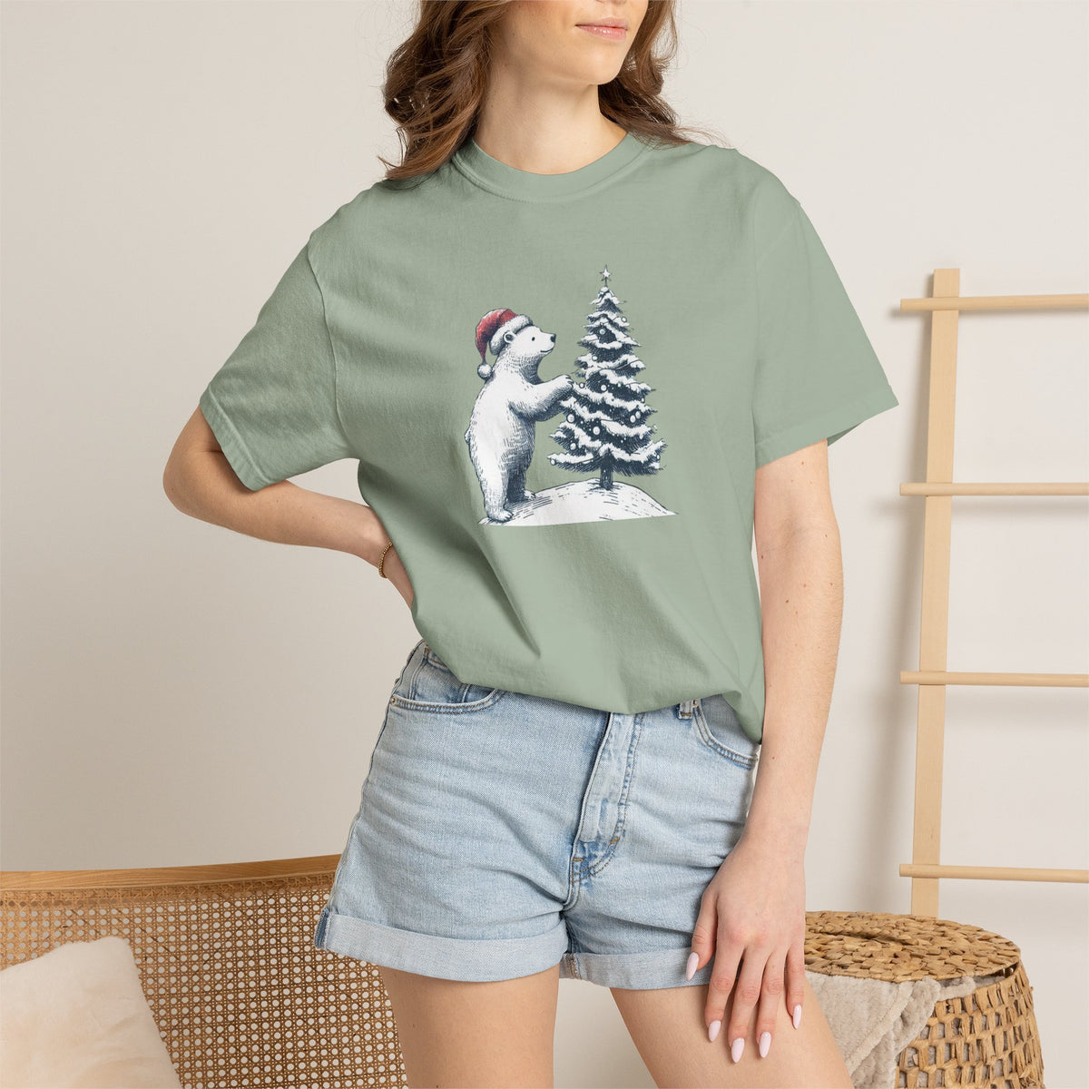 Polar Bear Christmas T-Shirt | Christmas Tree Comfort Colors Tee