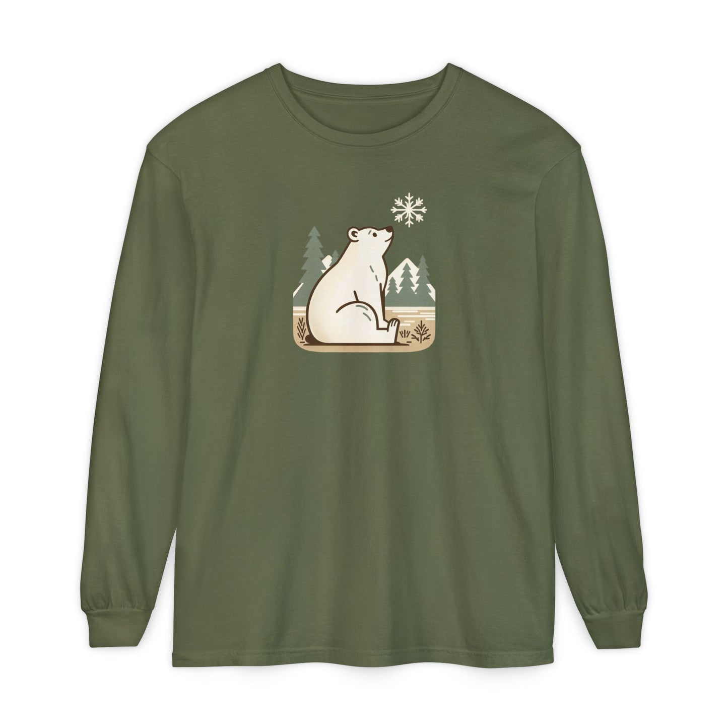 Snowflake Polar Bear Long Sleeve, Cozy Winter Graphic Tee