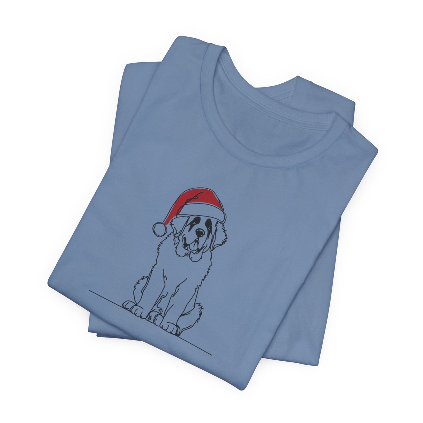 St. Bernard Santa Hat T-Shirt, Minimalist Holiday Dog Graphic Tee | Stompy Paws