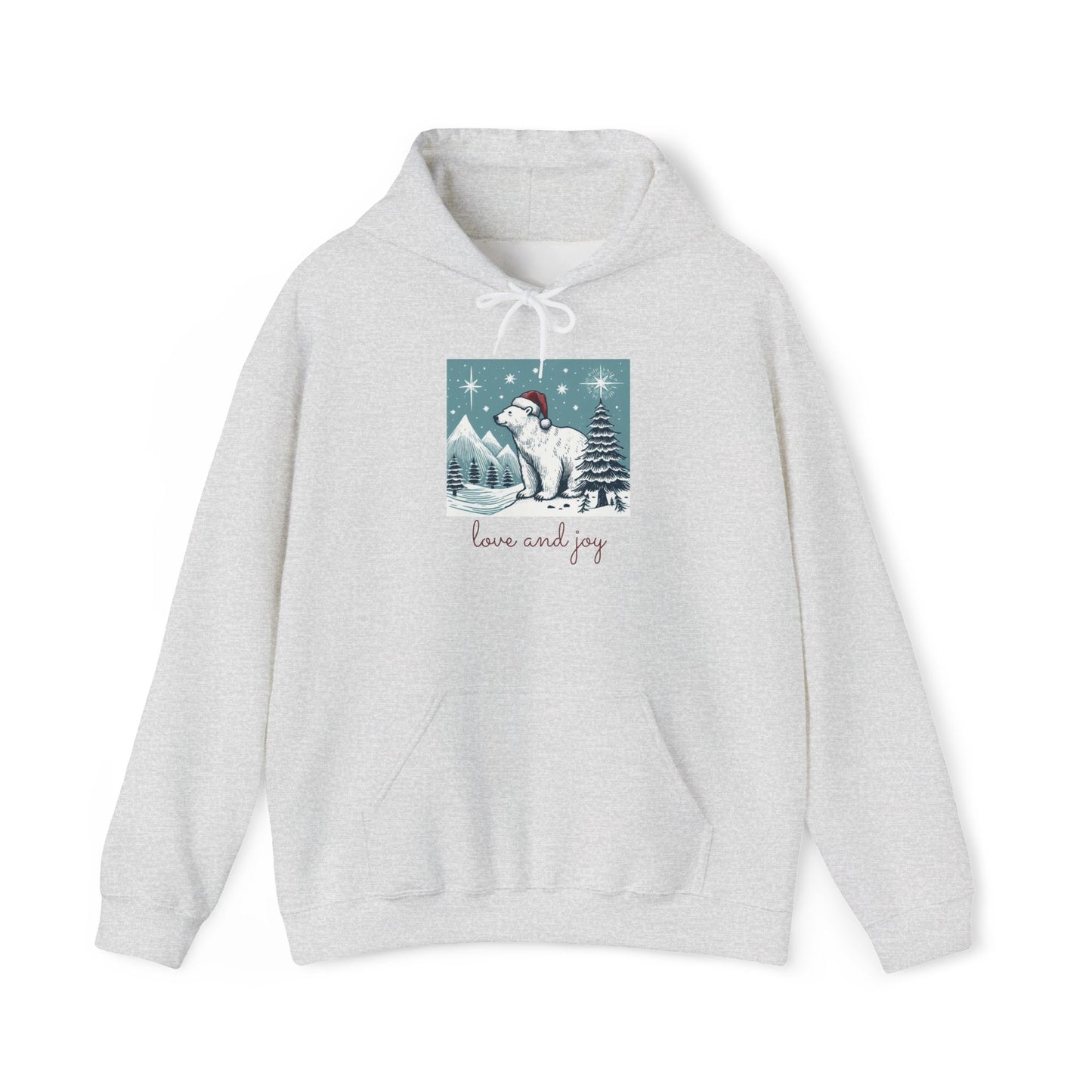 Love and Joy Polar Bear Hoodie, Cozy Christmas Sweatshirt | Stompy Paws