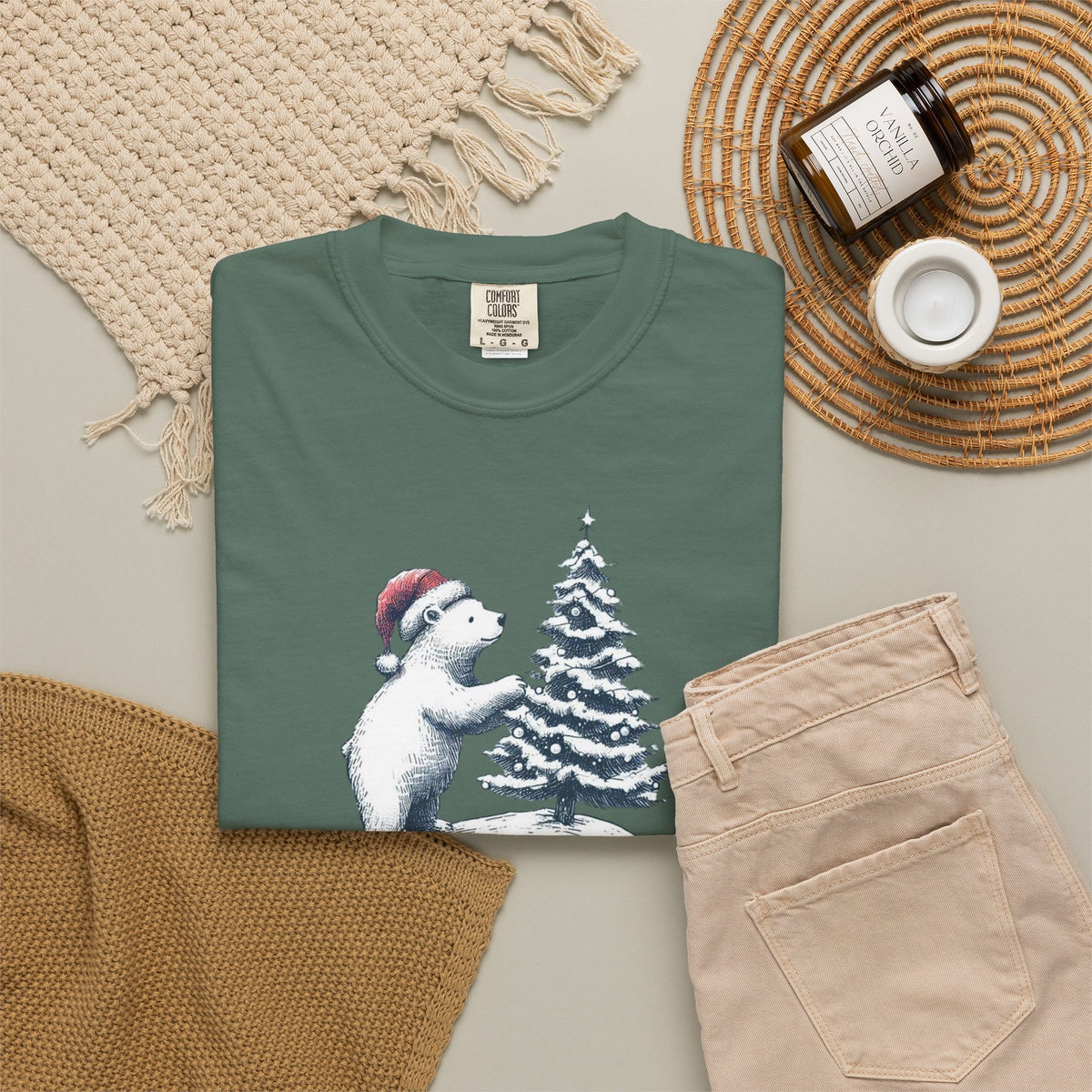 Polar Bear Christmas T-Shirt | Christmas Tree Comfort Colors Tee