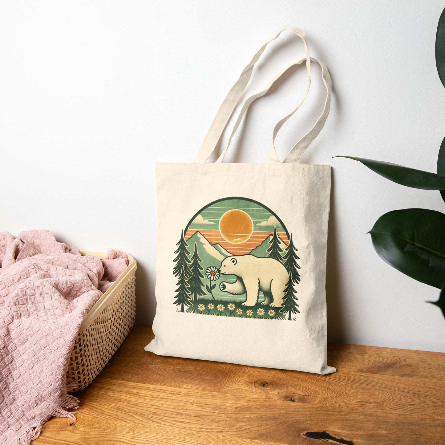 Polar Bear Daisy Sunset Tote Bag