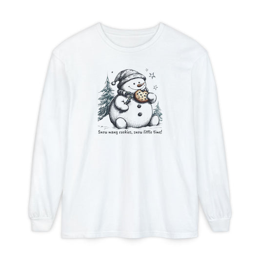 Comfort Colors Snowman Christmas Shirt – “Snow Many Cookies” Funny Holiday Long Sleeve Tee
