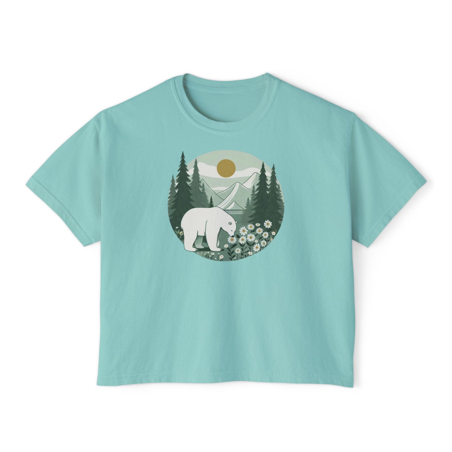 Polar Bear in Bloom Tee – Tranquil Forest & Daisy Nature Shirt