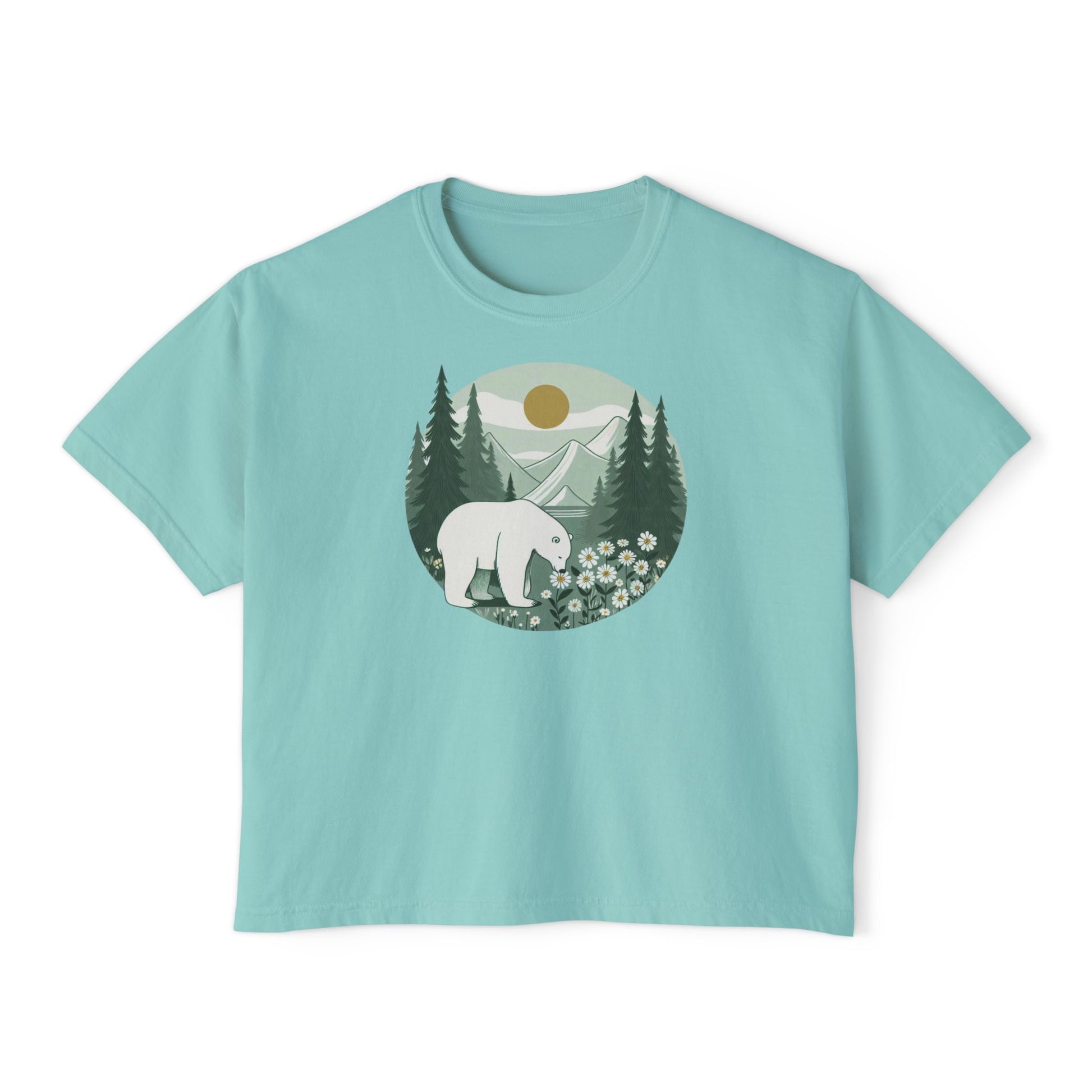 Polar Bear in Bloom Tee – Tranquil Forest & Daisy Nature Shirt - Stompy Paws