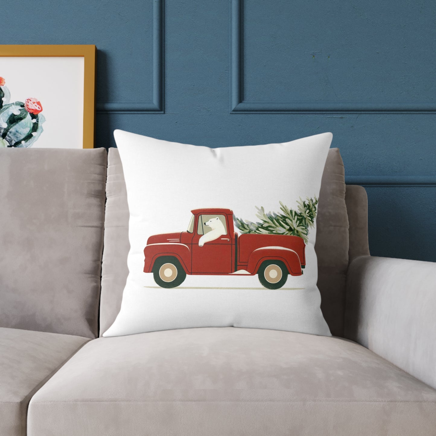 Polar Bear Christmas TruckPillow - Red Truck Christmas Pillow
