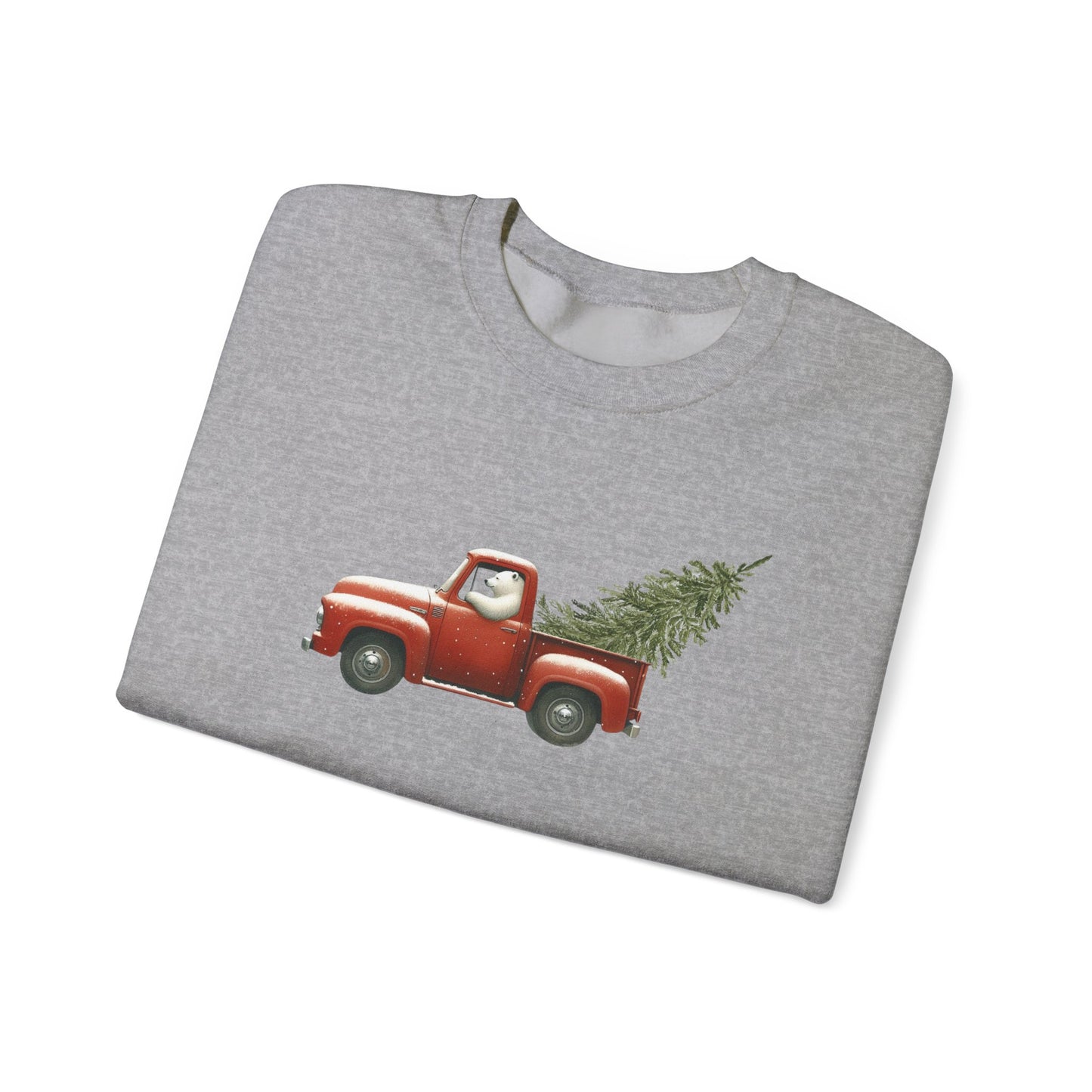 Snowy Christmas Ride, Polar Bear Red Truck Design Sweatshirt