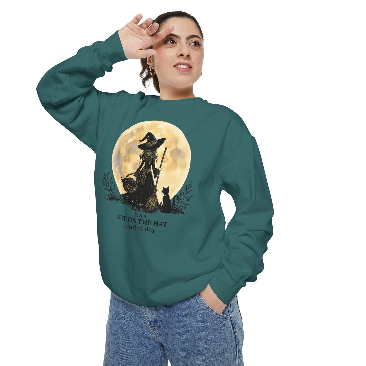 It's a Put on the Hat Kind of Day | Cozy Witch Moon Crewneck Sweatshirt
