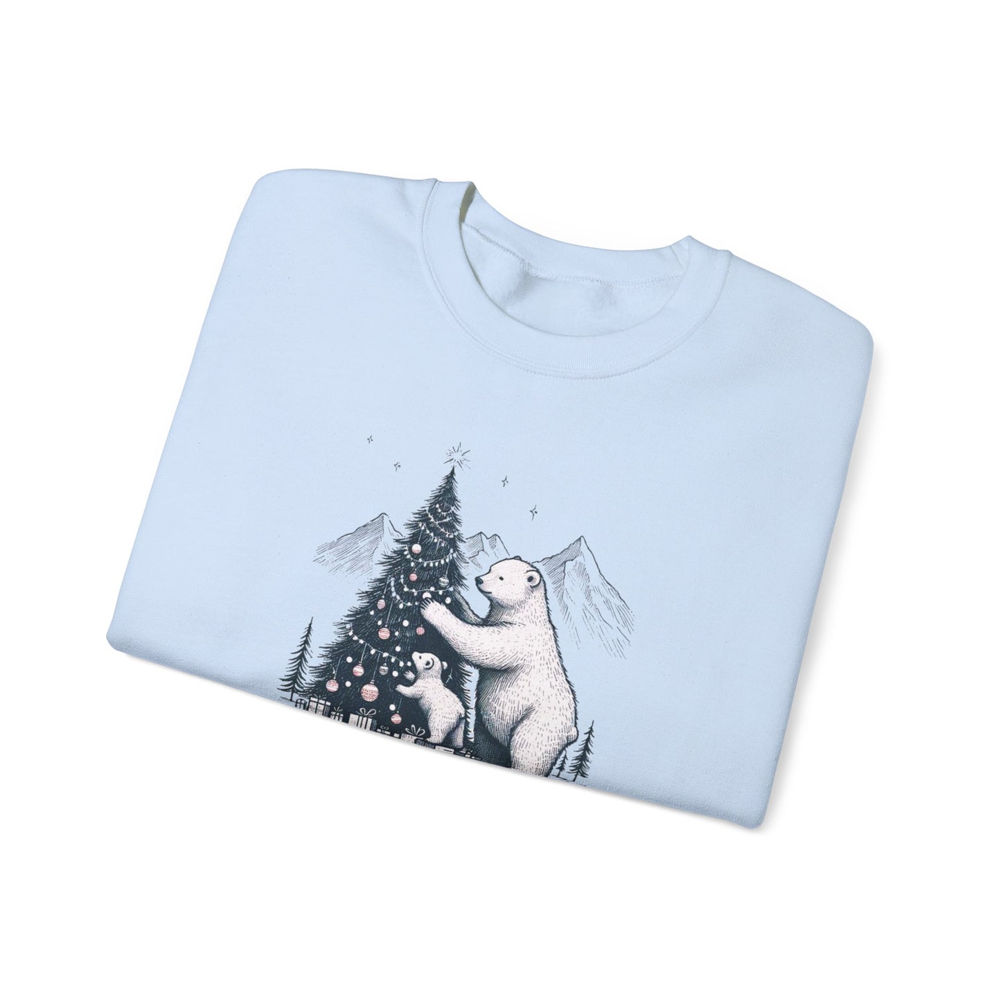 Winter Pine Bears Heavyweight Sweatshirt, Vintage Christmas Tree Scene