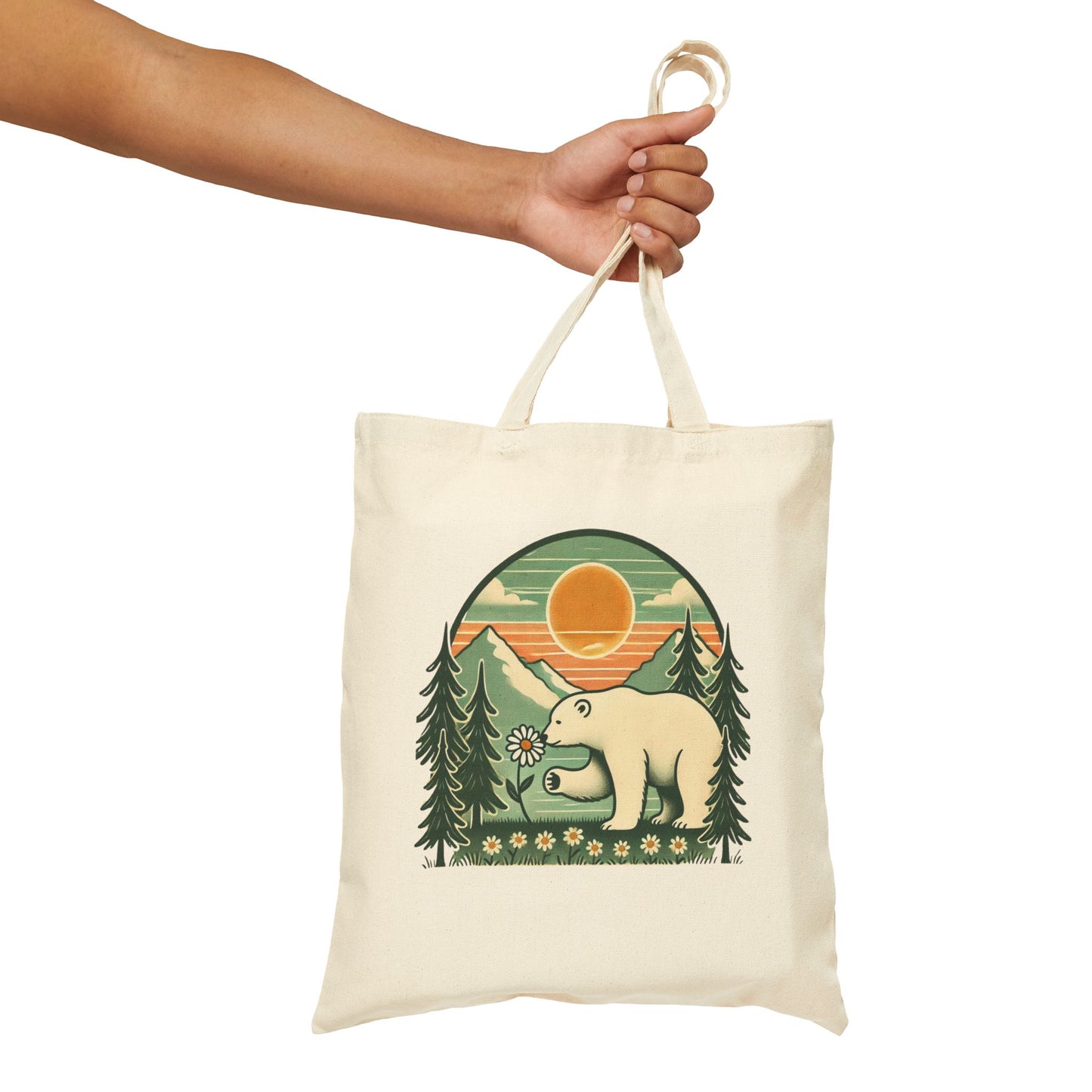 Polar Bear Daisy Sunset Tote Bag
