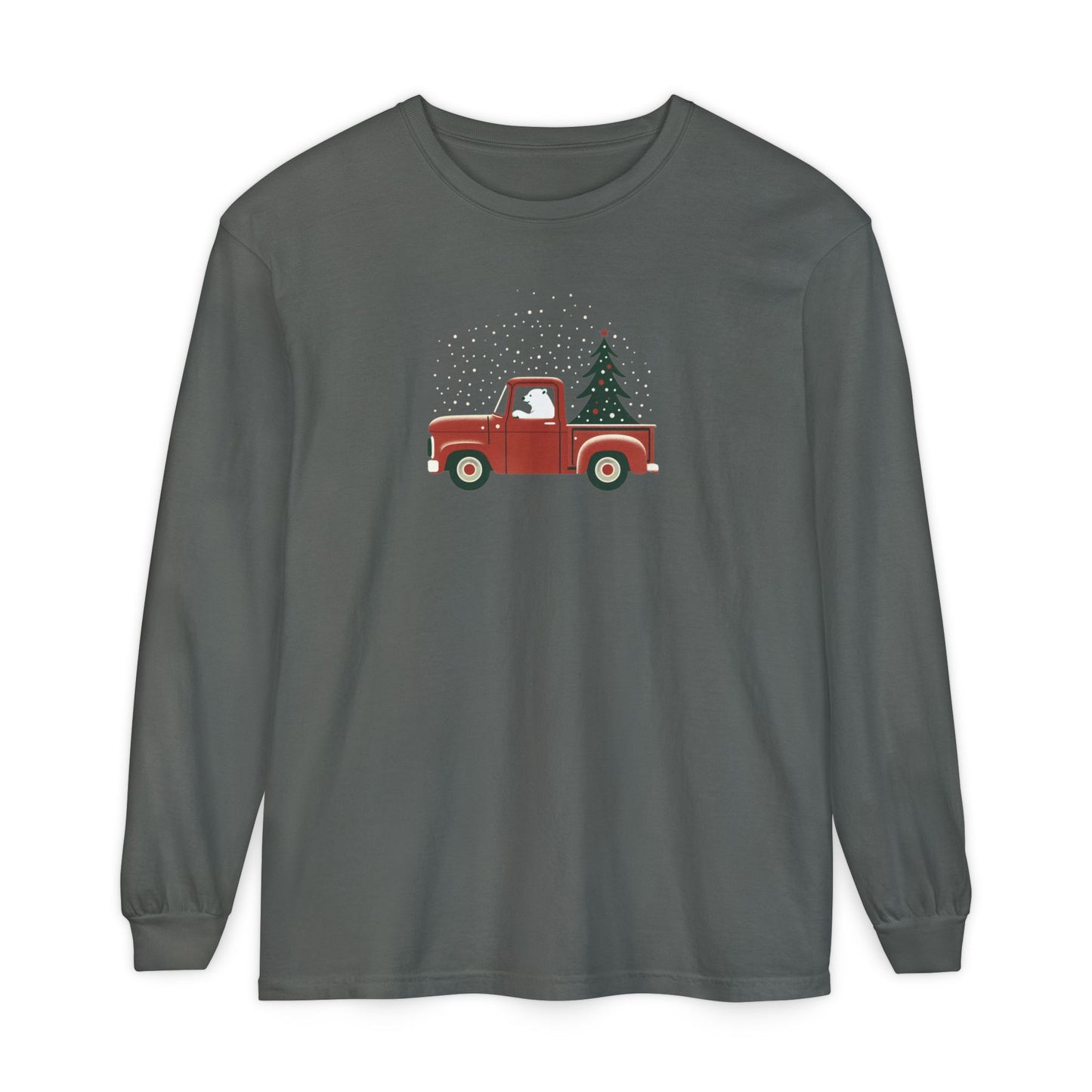 Polar Bear Holiday Haul, Vintage Red Christmas Truck Long Sleeve Tee