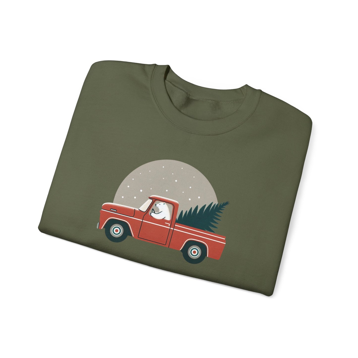 Moonlit Haul, Polar Bear Christmas Truck Design Sweatshirt
